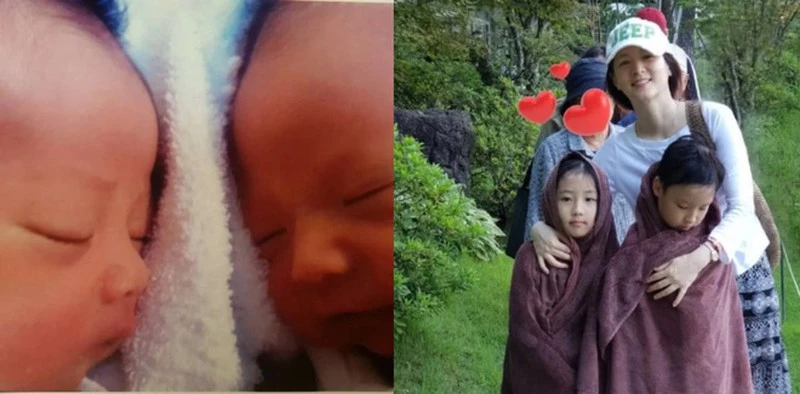 Hình ảnh hiếm hoi của cặp song sinh nhà Lee Young Ae khi mới chào đời và vẻ đáng yêu hiện tại.