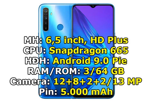 Realme 5 phiên bản RAM 3 GB/ROM 64 GB (giá 3,99 triệu đồng)