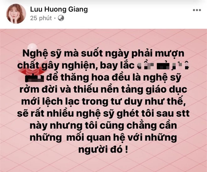 Biến mới: Lưu Hương Giang bất ngờ lên tiếng tố nghệ sĩ thích “bay lắc” là “rởm đời”, thiếu giáo dục, chuyện gì đây? - Ảnh 1.