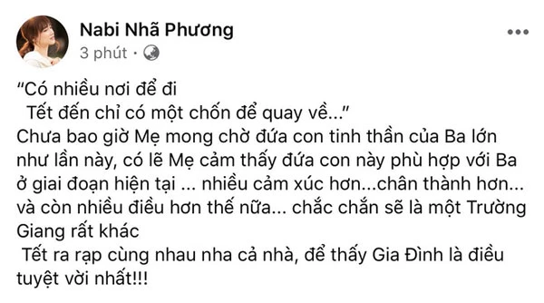 Không chỉ công khai ủng hộ chồng, Nhã Phương còn khiến dân tình thích thú với cách xưng hộ "mẹ - ba" cực ngọt ngào