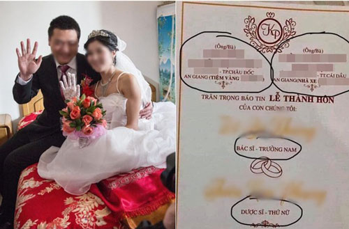 Tấm thiệp cưới nổi bần bật với nghề nghiệp, gia thế hoành tráng của đôi bên khiến dân tình xôn xao: Nhà trai chủ tiệm vàng, nhà gái chủ nhà xe