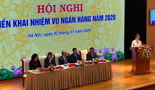 Hội nghị triển khai nhiệm vụ ngân hàng năm 2020 diễn ra sáng nay với sự tham gia của Thủ tướng, nhiều Bộ trưởng và lãnh đạo các ngân hàng thương mại. Ảnh: L.A.