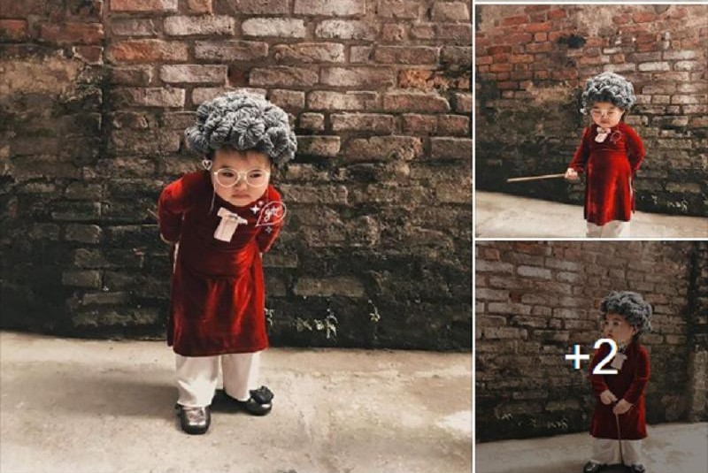 Thích thú bộ ảnh “bà cụ non” mặc áo dài nhung, tóc bạc trắng, đeo kính lão