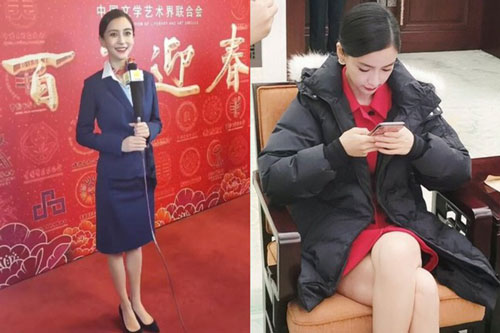 Angelababy mặc đồ tiếp viên hàng không cực xinh đẹp nhưng đôi chân gầy lộ cả gân mới đáng nói