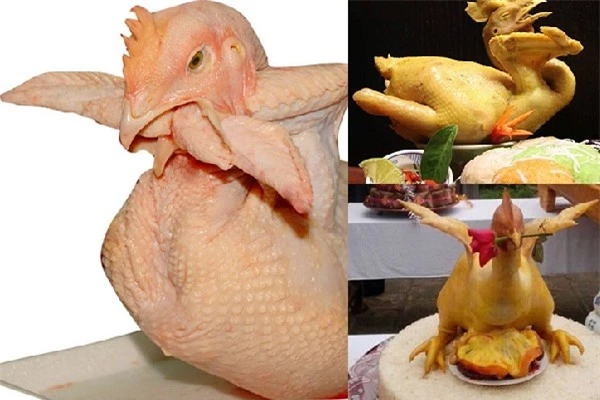 Để gà cúng có hình cánh tiên đẹp, trước hết bạn hãy tạo dáng gà luộc cánh tiên bằng cách bẻ gập 2 chân gà vào sát phía đùi gà