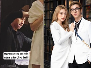Bình An chính thức nhập hội sao nam chiều bạn gái nhất Vbiz: Hết tháp tùng lại tỉ mỉ sửa váy cho Phương Nga dự tiệc
