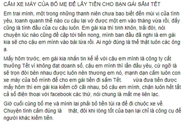 Cắm xe của bố đưa cho bạn gái lấy tiền chỉ vì tin vào tình yêu, chàng trai mất trắng tất cả chỉ trong 1 nốt nhạc - Ảnh 1.