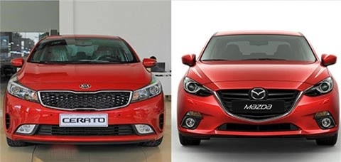 Kia Cerato và Mazda3 (phải).