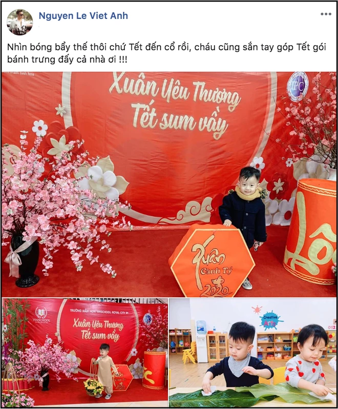 Việt Anh đăng ảnh đưa con trai tới trường dự ngày hội cuối năm.