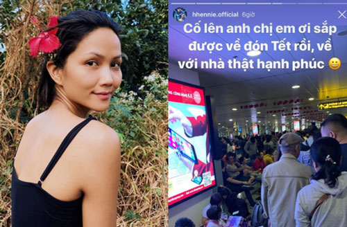 Hoa hậu cũng chật vật về quê ngày Tết như ai: H’Hen Niê ngồi cả ra đất đợi chuyến bay vẫn không quên có động thái ý nghĩa