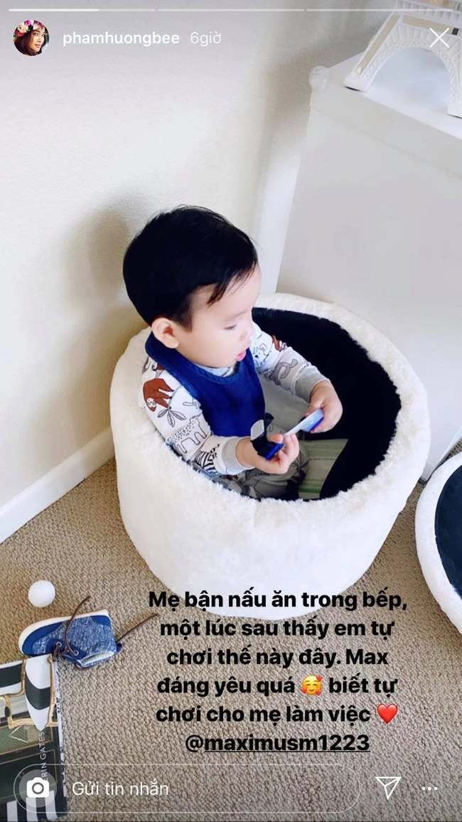 Maximus con trai Phạm Hương qua lời kể của cô là một cậu bé rất ngoan ngoãn, có ý thức dù mới hơn 1 tuổi.