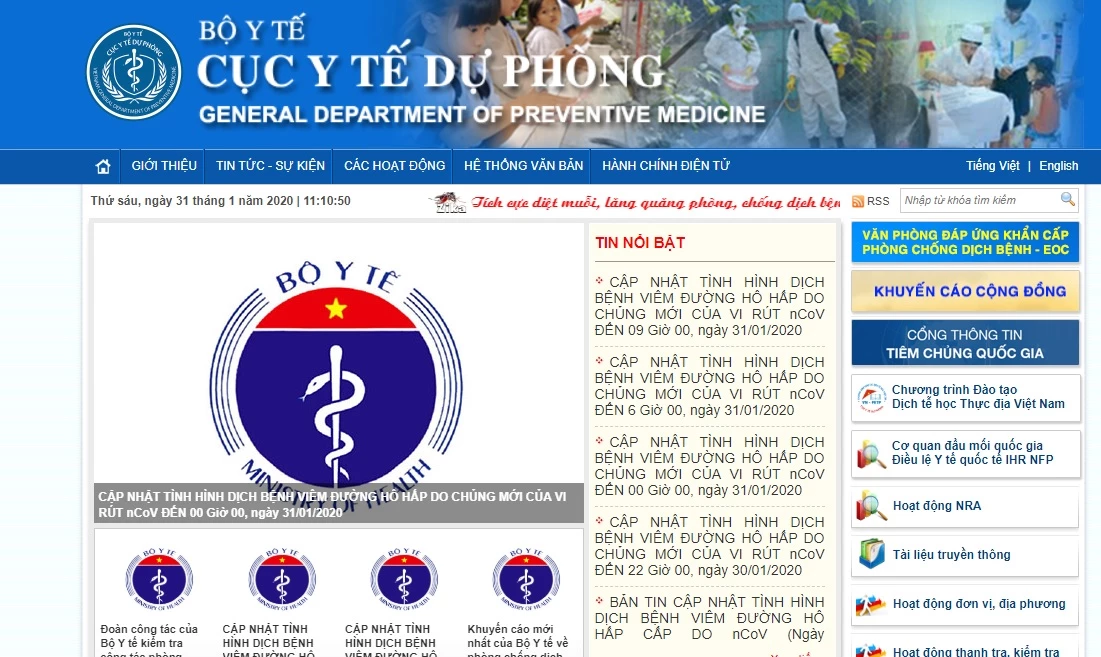 Trang web của Cục Y tế dự phòng trong tình trạng truy cập rất chậm.