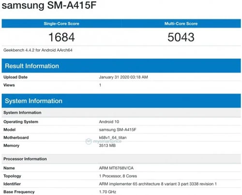 Vài thông số của Samsung Galaxy A41 sắp ra mắt.