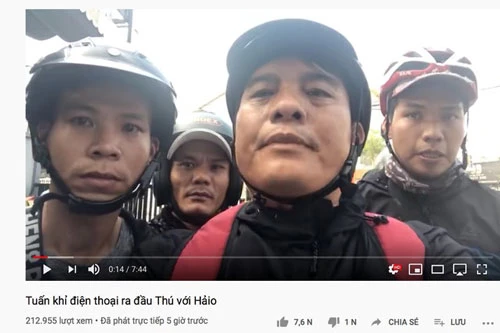 “Hiệp sĩ” Nguyễn Thanh Hải phát trực tiếp trên Youtube với nội dung “Tuấn khỉ điện thoại ra đầu thú với Hải”. Ảnh chụp màn hình