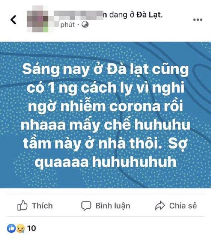 Một người ở Đà Lạt cũng đã bị triệu tập làm việc vì đăng tải thông tin sai sự thật về Corona 