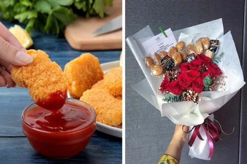 Những bó hoa thức ăn từ xúc xích, thịt xông khói, cá viên… đều là những món quà cực hấp dẫn và thiết thực dành tặng chị em nhân ngày lễ tình nhân ngọt ngào.