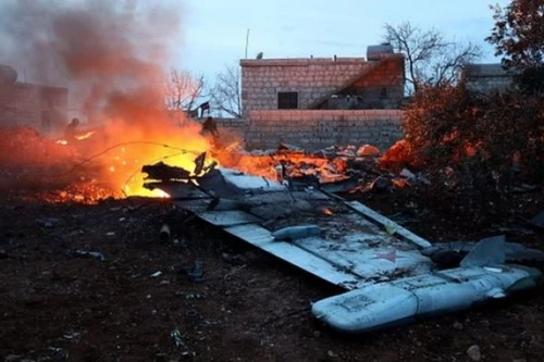 Cường kích Su-25SM3 của Nga bị bắn rơi tại Idlib hồi năm 2018. Ảnh: TASS.