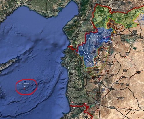 Vị trí của tàu sân bay Pháp ngoài khơi Syria: Ảnh: South Front.