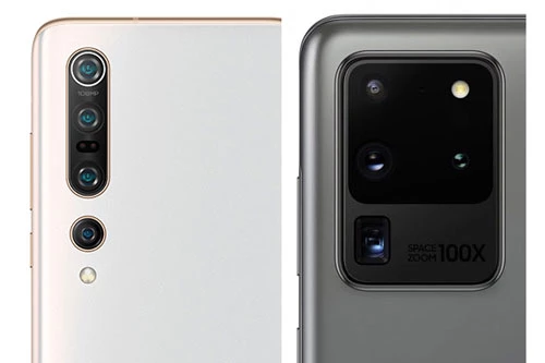 Camera sau của Xiaomi Mi 10 Pro và Samsung Galaxy S20 Ultra (phải).