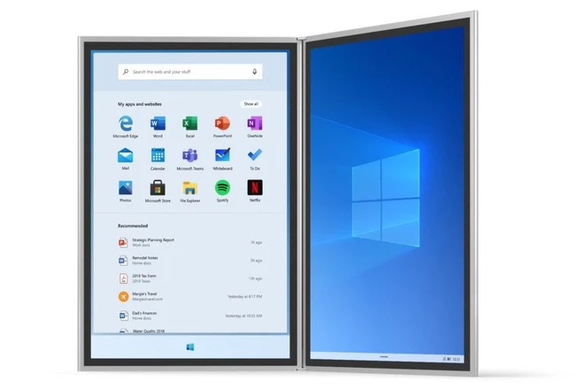 Windows 10X là phiên bản Windows đặc biệt với giao diện, cách điều khiển và ứng dụng tối ưu cho laptop 2 màn hình, màn hình gập. Ảnh: Microsoft.