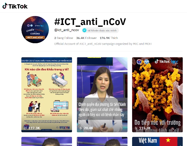 Kênh TikTok với ID @ICT_anti_nCoV sẽ đăng tải ít nhất 1-2 video mỗi ngày, mang đến cho người dùng cổng thông tin uy tín để cập nhật diễn tiến của dịch COVID-19 từ Bộ Y tế và Bộ Thông tin Truyền thông.