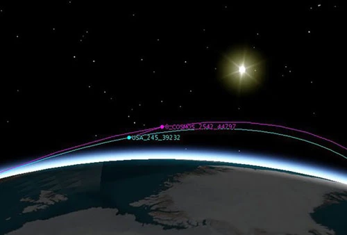 Vệ tinh Nga Cosmos 2542 gần vệ tinh Mỹ USA245. (Ảnh: Michael Thompson)