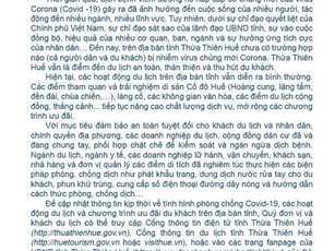 Chủ tịch Thừa Thiên Huế gửi “tâm thư” đến du khách trong mùa Covid-19