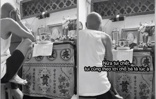 Phương Mỹ Chi chia sẻ hình ảnh ông ngoại tâm sự trước bàn thờ bà ngoại khiến fan rơi nước mắt