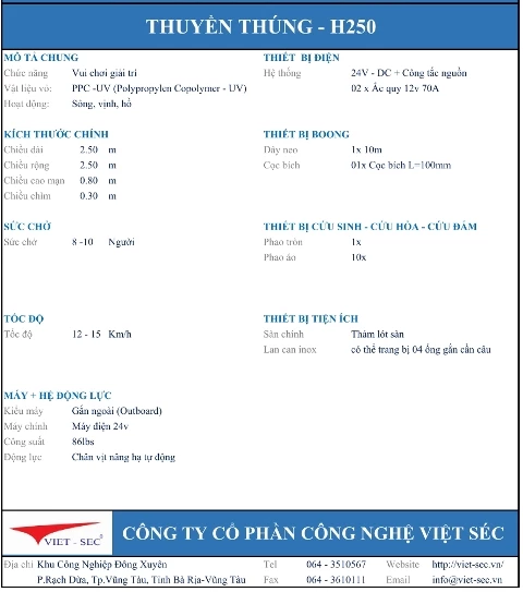 Thông số sản phẩm thuyền thúng PPC của Cty Việt Séc.