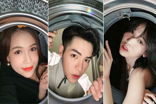 Đức Phúc, Sam và loạt sao Việt 'toát mồ hôi' khi đu theo trào lưu chụp ảnh trong lồng giặt của giới trẻ