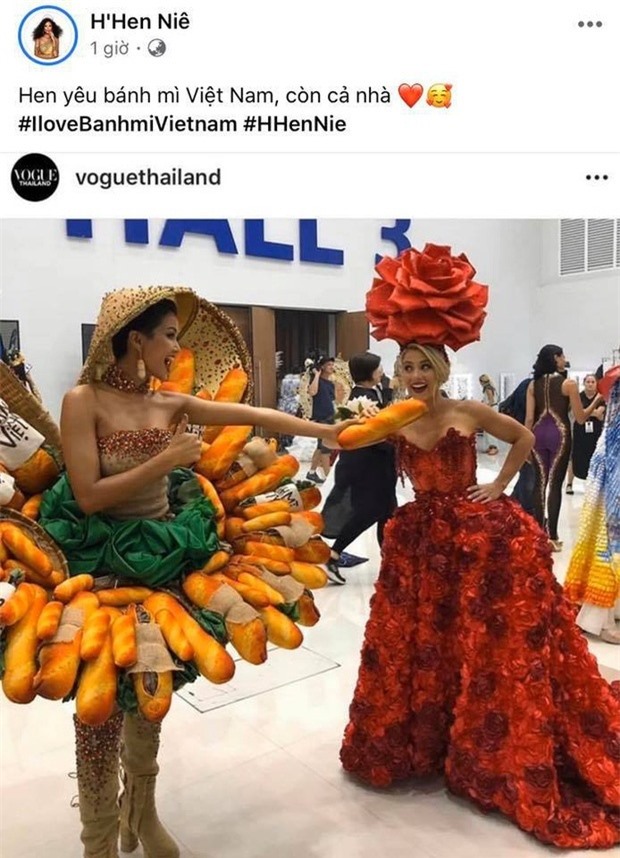 Hoa hậu H'Hen Niê bất ngờ đăng tải lại hình ảnh mặc trang phục dân tộc bánh mì khi dự thi Miss Universe năm 2018
