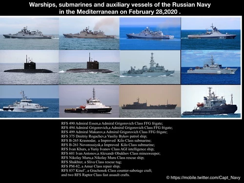 Thống kê các tàu hải quân Nga đang hiện diện ngoài khơi Syria vào ngày 28/2. Ảnh: Avia.pro.
