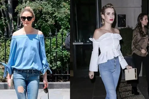 Làm sao để kết hợp đẹp áo hở vai và quần jeans?