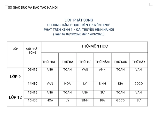 Lịch phát sóng cụ thể như sau: