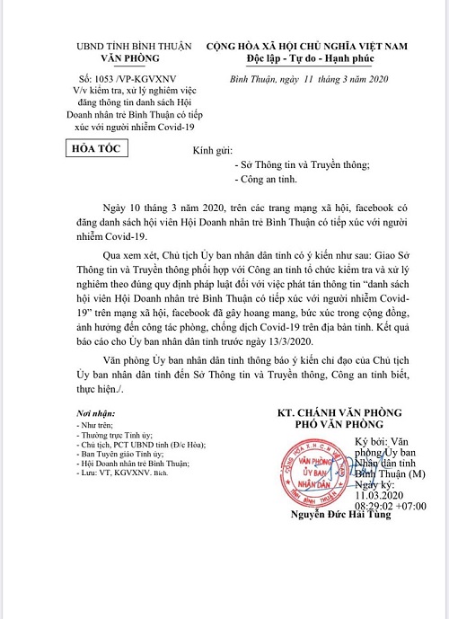 Bình Thuận: Bác bỏ thông tin Hội Doanh nhân trẻ Bình Thuận tiếp xúc với ca nhiễm Covid-19 thứ 34