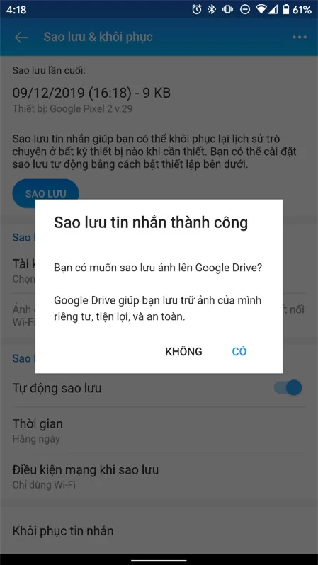 Cách sao lưu và khôi phục tin nhắn Zalo