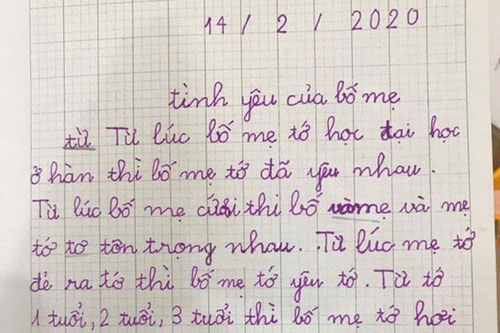 Được giao viết về tình yêu, con gái lớp 1 làm cả nhà "cười bò" vì kể "bố mẹ quát nhau tung nóc nhà"