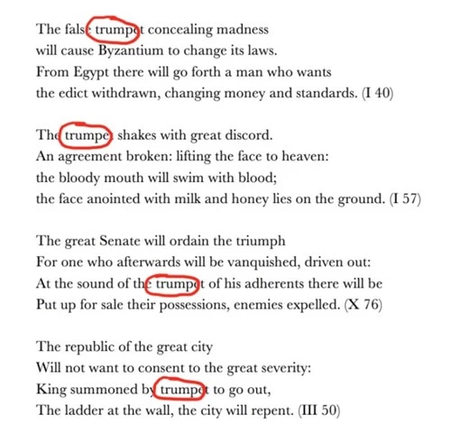   Trích những câu thơ của Nostradamus được cho tiên đoán về tỷ phú Trump. Ảnh: BuzzFeed.