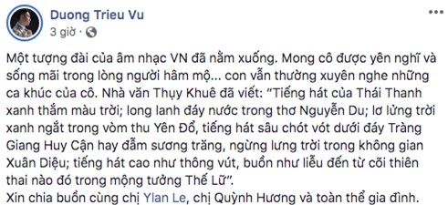 Loạt sao Việt nổi tiếng thương tiếc khi nghe tin danh ca Thái Thanh qua đời - Ảnh 3.