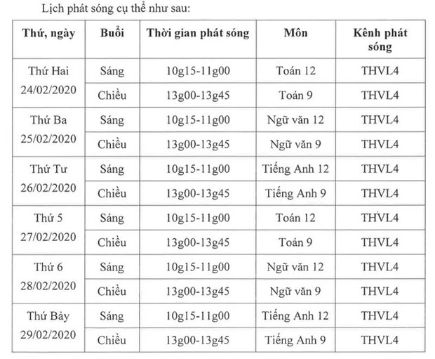 Lịch học trực tuyến tạị Vĩnh Long.