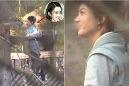 Triệu Lệ Dĩnh treo mình trên cao ở phim trường