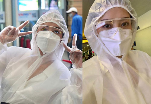 Chi Pu gây chú ý với đồ bảo hộ kín "từ đầu đến chân" khi đi máy bay