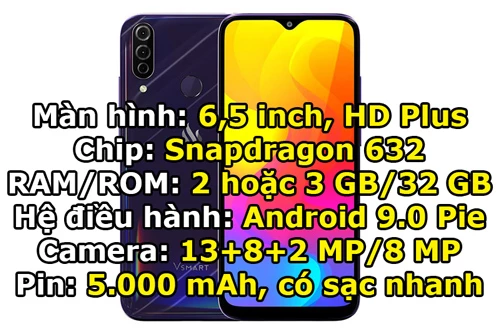 Vsmart Joy 3. Phiên bản RAM 2 GB/ROM 32 GB có giá 2,29 triệu đồng. Giá của phiên bản RAM 3 GB/ROM 32 GB là 2,69 triệu đồng.