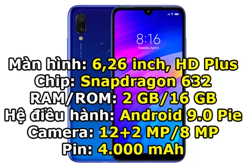 Xiaomi Redmi 7 phiên bản RAM 2 GB/ROM 16 GB (2,99 triệu đồng).