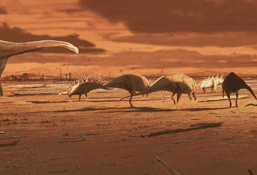 Phát hiện nhiều dấu chân lớn của khủng long vây kiếm