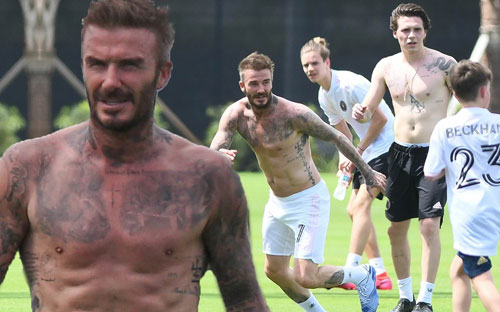 Beckham khoe body cực chuẩn ở tuổi 45, "ăn đứt" cậu con trai cả Brooklyn