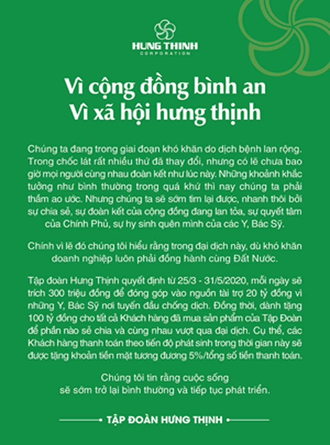 Thông báo của tập đoàn Hưng Thịnh