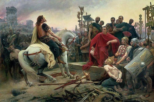 Tranh vẽ cảnhVercingetorix và Caesar đối mặt.Ảnh: Wikimedia Commons