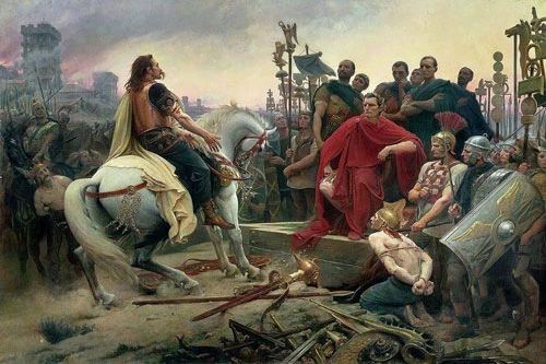 Tranh vẽ cảnhVercingetorix và Caesar đối mặt.Ảnh: Wikimedia Commons Tranh vẽ cảnhVercingetorix và Caesar đối mặt.Ảnh: Wikimedia Commons