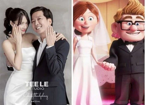 Vợ chồng Trường Giang và Nhã Phương với cặp đôi trong phim hoạt hình Up